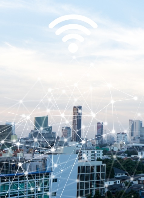 Cityscape connected line with wifi sign. Cityscape connected line with wifi sign.